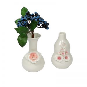 Delicately Handcrafted Floral Design Ceramic Vase Set Of 2