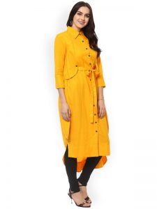 Women Yellow Solid Straight Kurta