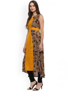 Women Brown Panelled Printed Anarkali Kurta