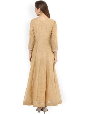 Women Beige Woven Design Anarkali Kurta