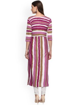 Women Pink & White Striped Straight Kurta