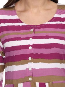 Women Pink & White Striped Straight Kurta