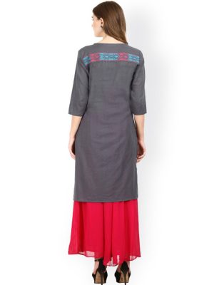 Women Grey Embroidered Straight Kurta