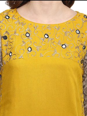 Yellow Solid Viscose Rayon Round Neck Kurti