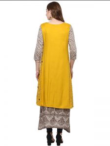 Yellow Solid Viscose Rayon Round Neck Kurti