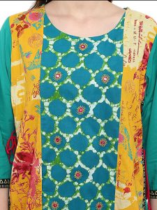 Green Floral Cotton Round Neck Kurti