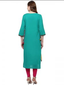 Green Floral Cotton Round Neck Kurti