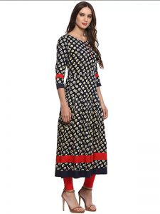 Black Abstract Printed Round Neck Kurta