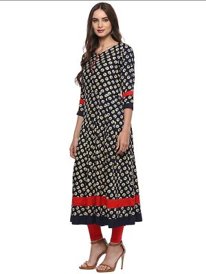 Black Abstract Printed Round Neck Kurta