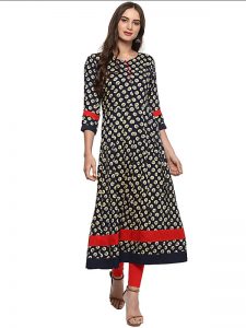 Black Abstract Printed Round Neck Kurta