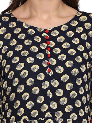 Black Abstract Printed Round Neck Kurta