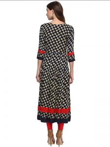 Black Abstract Printed Round Neck Kurta