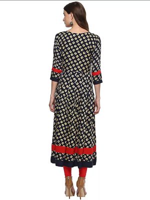 Black Abstract Printed Round Neck Kurta