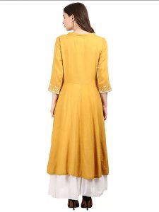 Women Mustard Embroidered Anarkali Kurta