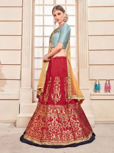 Cherry Red Thai Silk Bridesmaid Party Wear Lehenga Choli With Dupatta