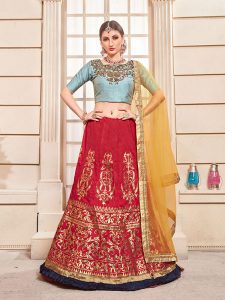 Cherry Red Thai Silk Bridesmaid Party Wear Lehenga Choli With Dupatta