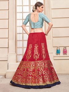 Cherry Red Thai Silk Bridesmaid Party Wear Lehenga Choli With Dupatta