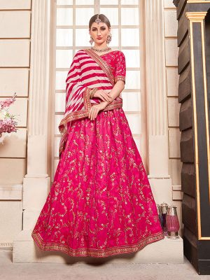 Flossy Pink Phantom Silk Bridesmaid Party Wear Lehenga Choli With Dupatta