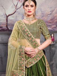 Pine Green Thai Silk Bridal Wedding Wear Lehenga Choli With Dupatta