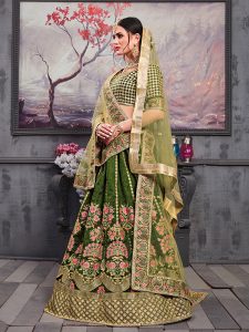 Pine Green Thai Silk Bridal Wedding Wear Lehenga Choli With Dupatta