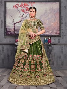 Pine Green Thai Silk Bridal Wedding Wear Lehenga Choli With Dupatta