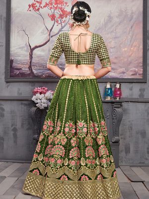 Pine Green Thai Silk Bridal Wedding Wear Lehenga Choli With Dupatta