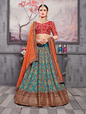 Shop Online Banarasi Silk Multi Colour Weaving Trendy Lehenga Choli :  267416 -