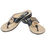 Women's Beige & Black Colour Synthetic Leather Sandals