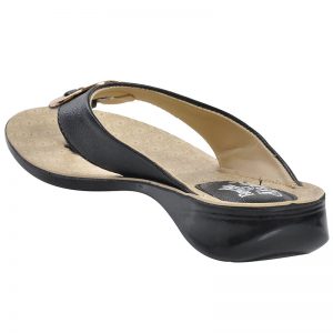 Women's Beige & Black Colour Synthetic Leather Sandals