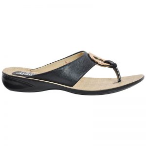 Women's Beige & Black Colour Synthetic Leather Sandals