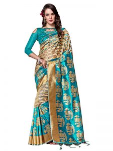 Rama Colour Designer Organza Silk Adaaran Saree