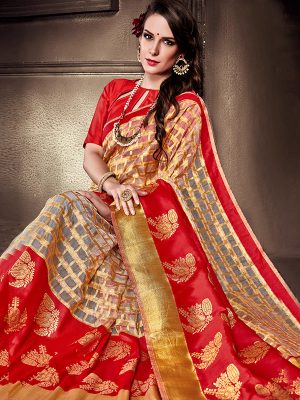 Red Colour Designer Organza Silk Adaaran Saree