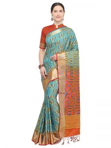 Multicolor Designer Nylon Soft Silk Ikkat Silk Saree