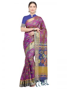 Multicolor Designer Nylon Soft Silk Ikkat Silk Saree