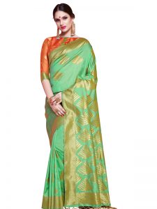 Lime Green Colour Designer Banarasi Soft Art Silk Masaba Saree