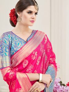 Pink Colour Designer Nylon Silk Parisera Saree