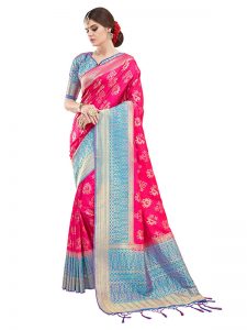 Pink Colour Designer Nylon Silk Parisera Saree