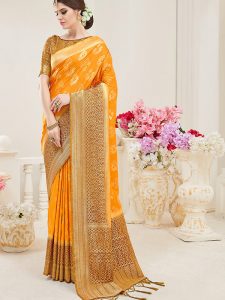 Orange Colour Designer Nylon Silk Parisera Saree