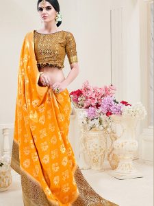 Orange Colour Designer Nylon Silk Parisera Saree