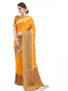 Orange Colour Designer Nylon Silk Parisera Saree