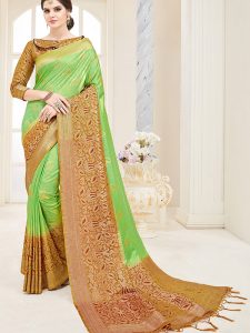 Lime Green Colour Designer Nylon Silk Parisera Saree