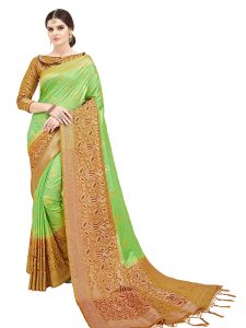 Lime Green Colour Designer Nylon Silk Parisera Saree