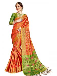 Orange Colour Designer Banarasi Silk Paridhan Saree