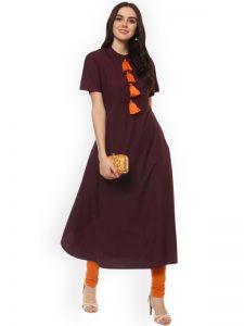 Women Brown Solid Anarkali Kurta