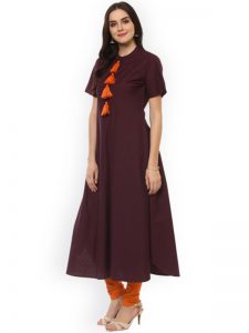 Women Brown Solid Anarkali Kurta