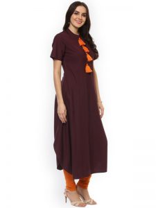 Women Brown Solid Anarkali Kurta