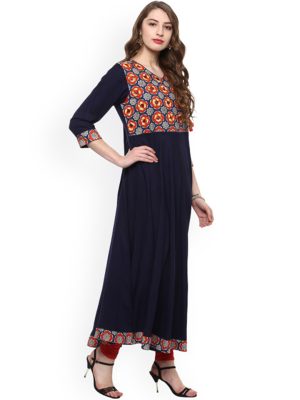 Women Blue Printed Anarkali Kurta