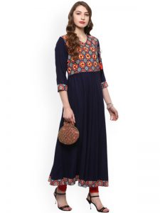 Women Blue Printed Anarkali Kurta