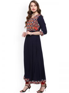 Women Blue Printed Anarkali Kurta