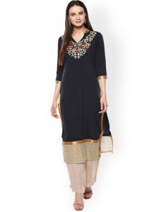 Women Brown Solid Straight Kurta